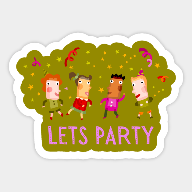 lets party kids Sticker by ODIN DESIGNS